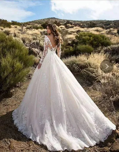 Elegant Long Sleeve Lace Plus Size Wedding Dress - 3XL Ball Gown Bridal Gown - JStorehub 