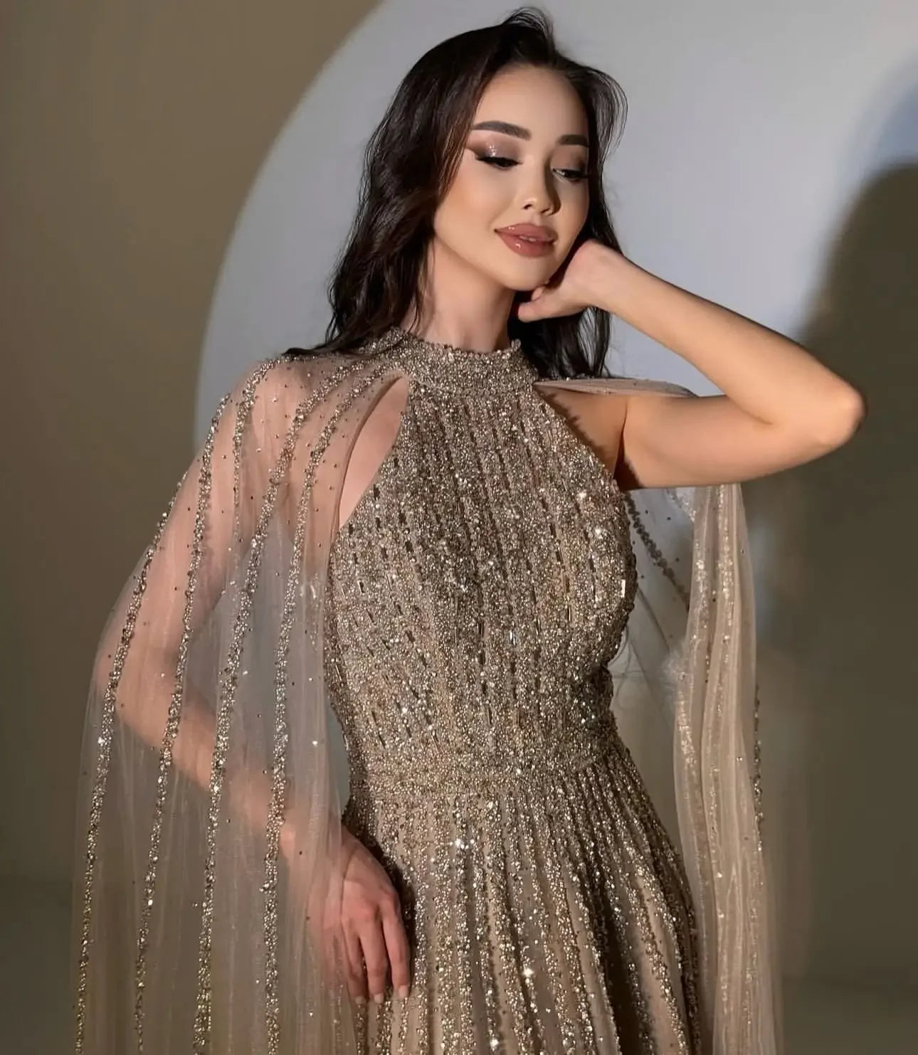 Customized Elegant Off-Shoulder Long Sleeve Prom Evening Dress - JStorehub 
