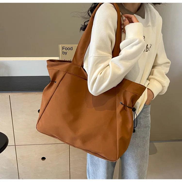 Casual Large Capacity Tote Bag for Women - Simple Aesthetic Drawstring Shoulder Bag - JStorehub 
