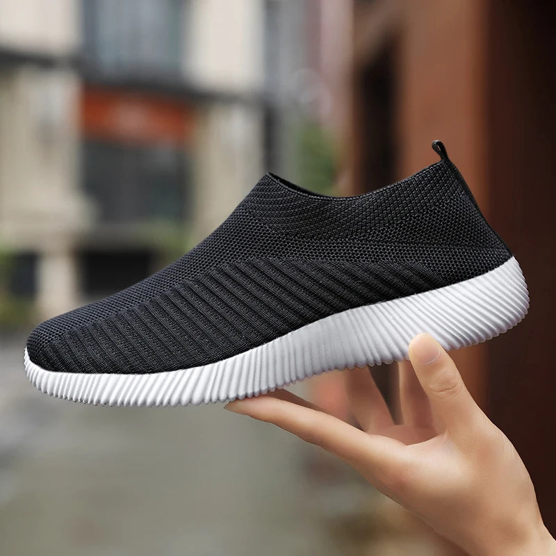 Women's Pink Mesh Sneakers - Breathable Flying Woven Slip-On Walking Shoes - JStorehub 