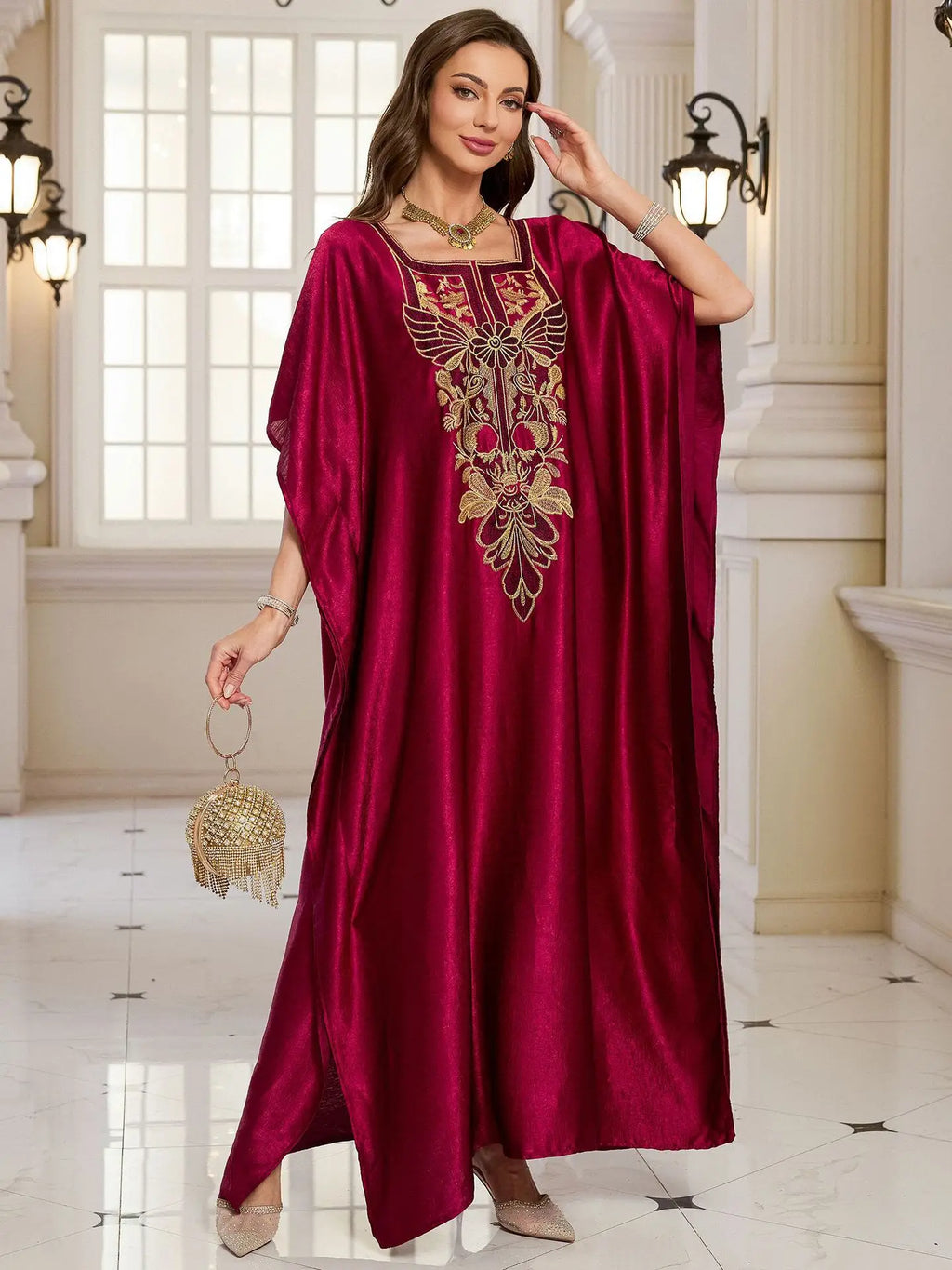 Women Embroidered Long Caftans Plus Size Kaftan Dresses Beach Bathing Suit Cover up moomoo Dress Moroccan Robe