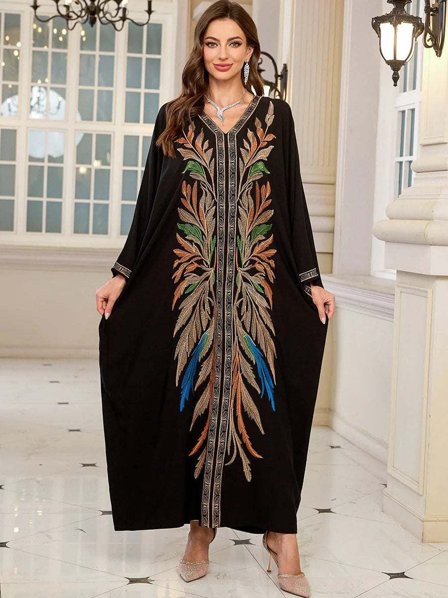 Women Embroidered Long Caftans Plus Size Kaftan Dresses Beach Bathing Suit Cover up moomoo Dress Moroccan Robe