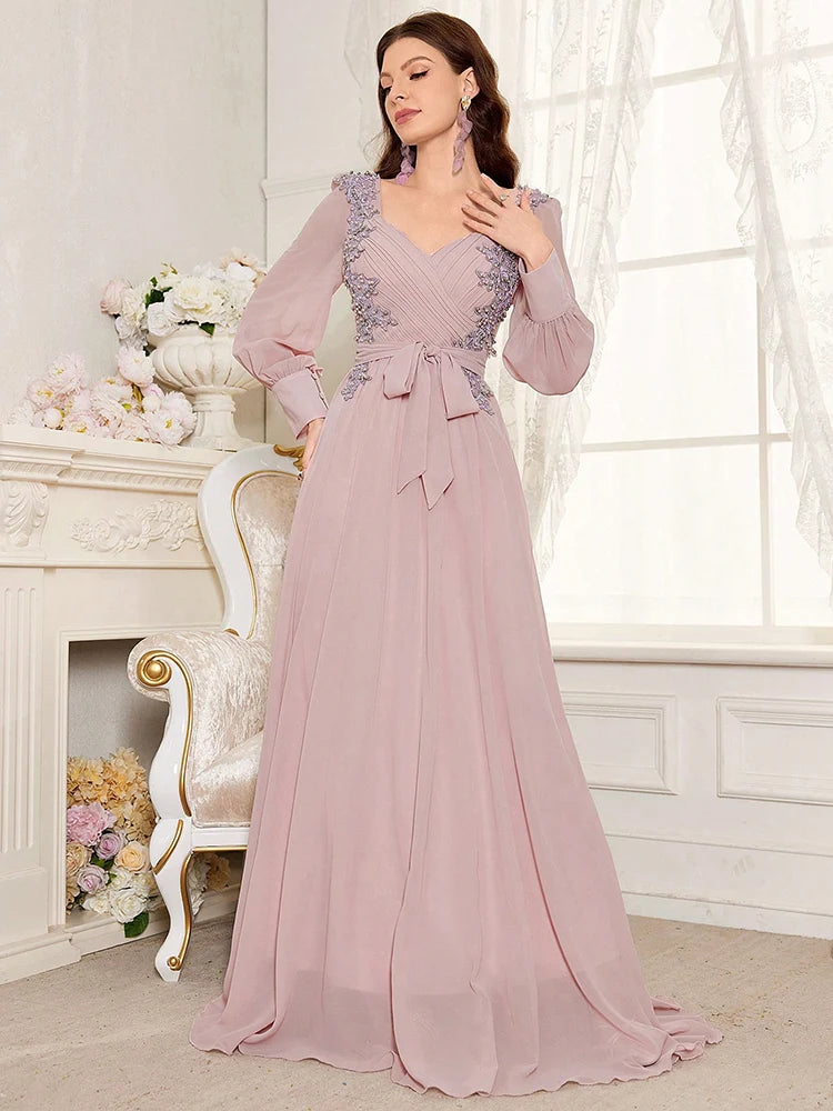 Luxury Formal Evening Bridesmaid Dress - Sweetheart Neckline Beaded Waist with Pearl Detailing - JStorehub 