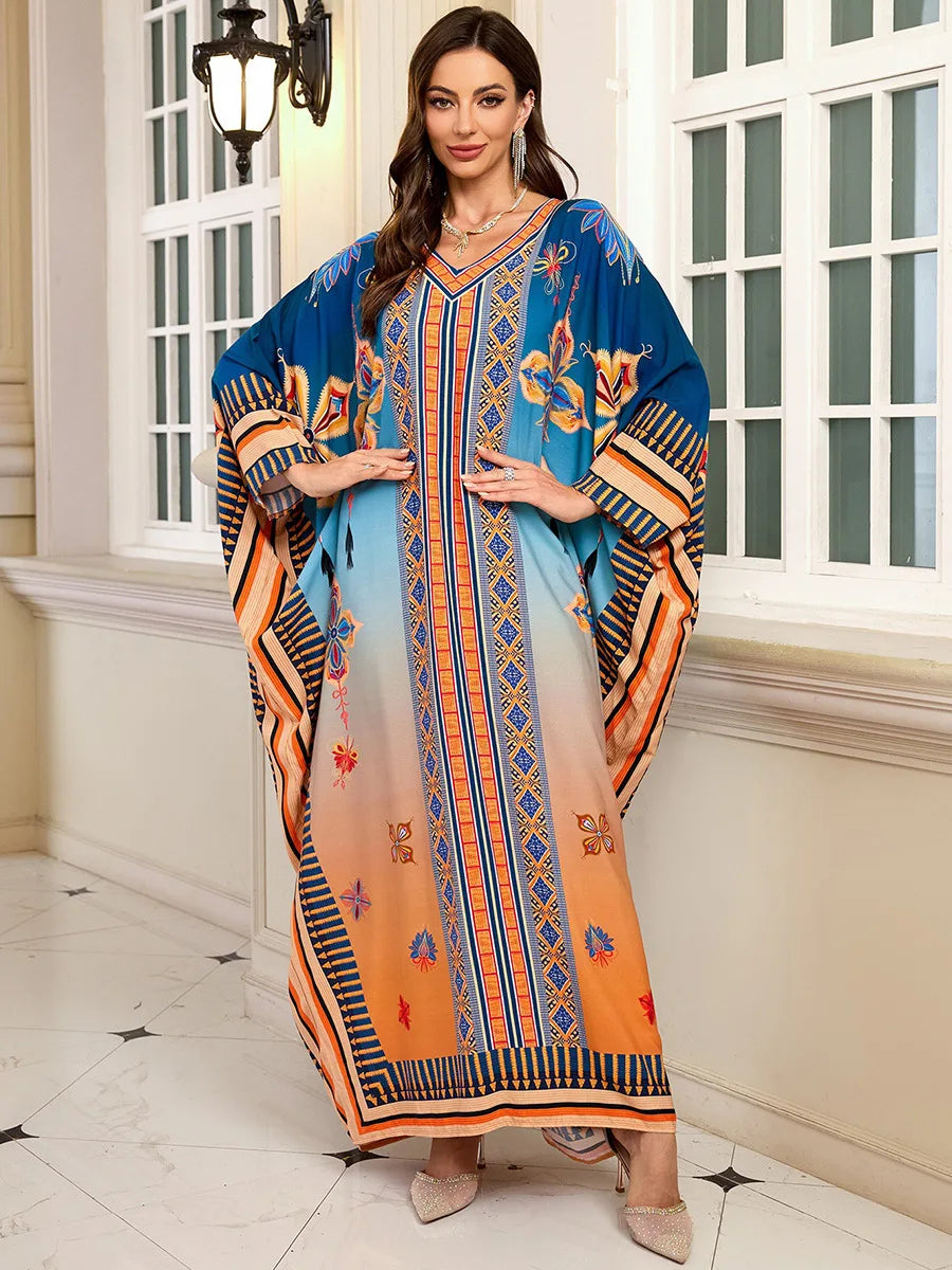 Women Embroidered Long Caftans Plus Size Kaftan Dresses Beach Bathing Suit Cover up moomoo Dress Moroccan Robe