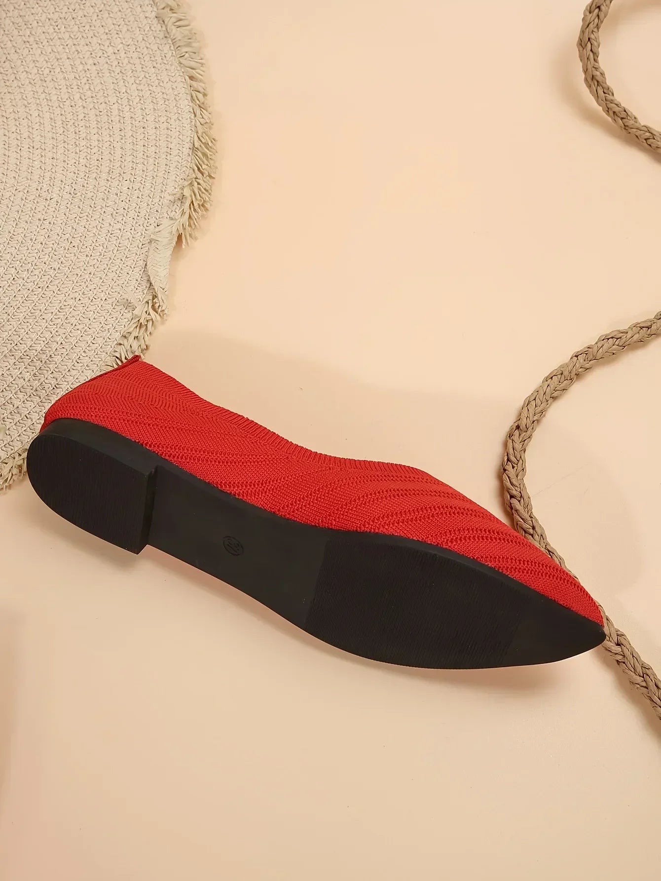 Apricot Knitted Pointed Toe Flat Shoes for Women - Slip-On Comfort