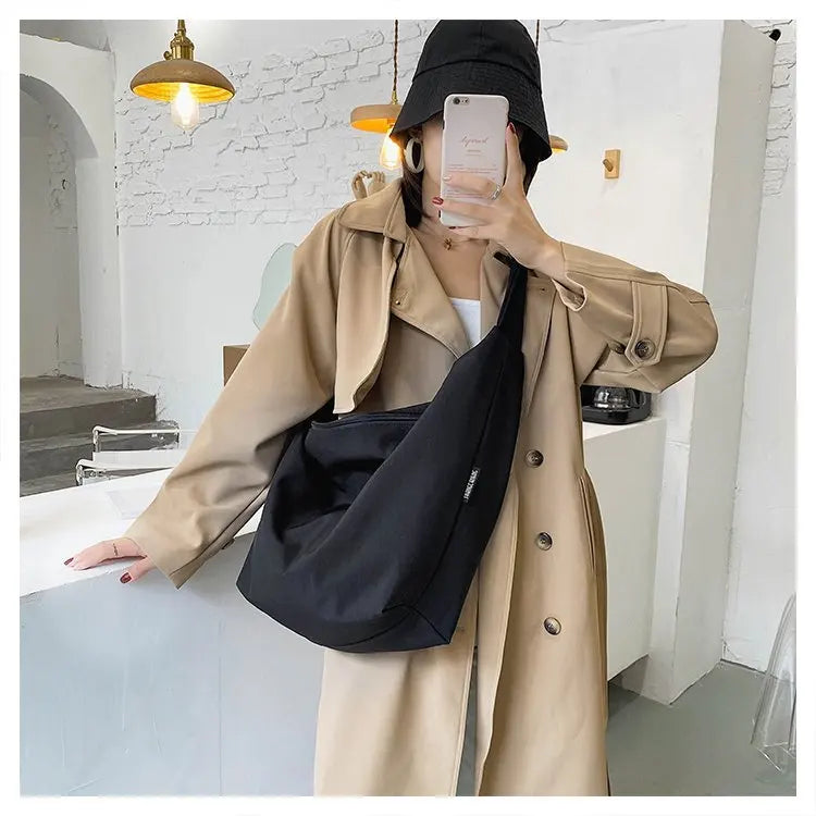 2026 Canvas Tote Bag for Women - Casual Solid Color Shoulder Messenger Bag - JStorehub 