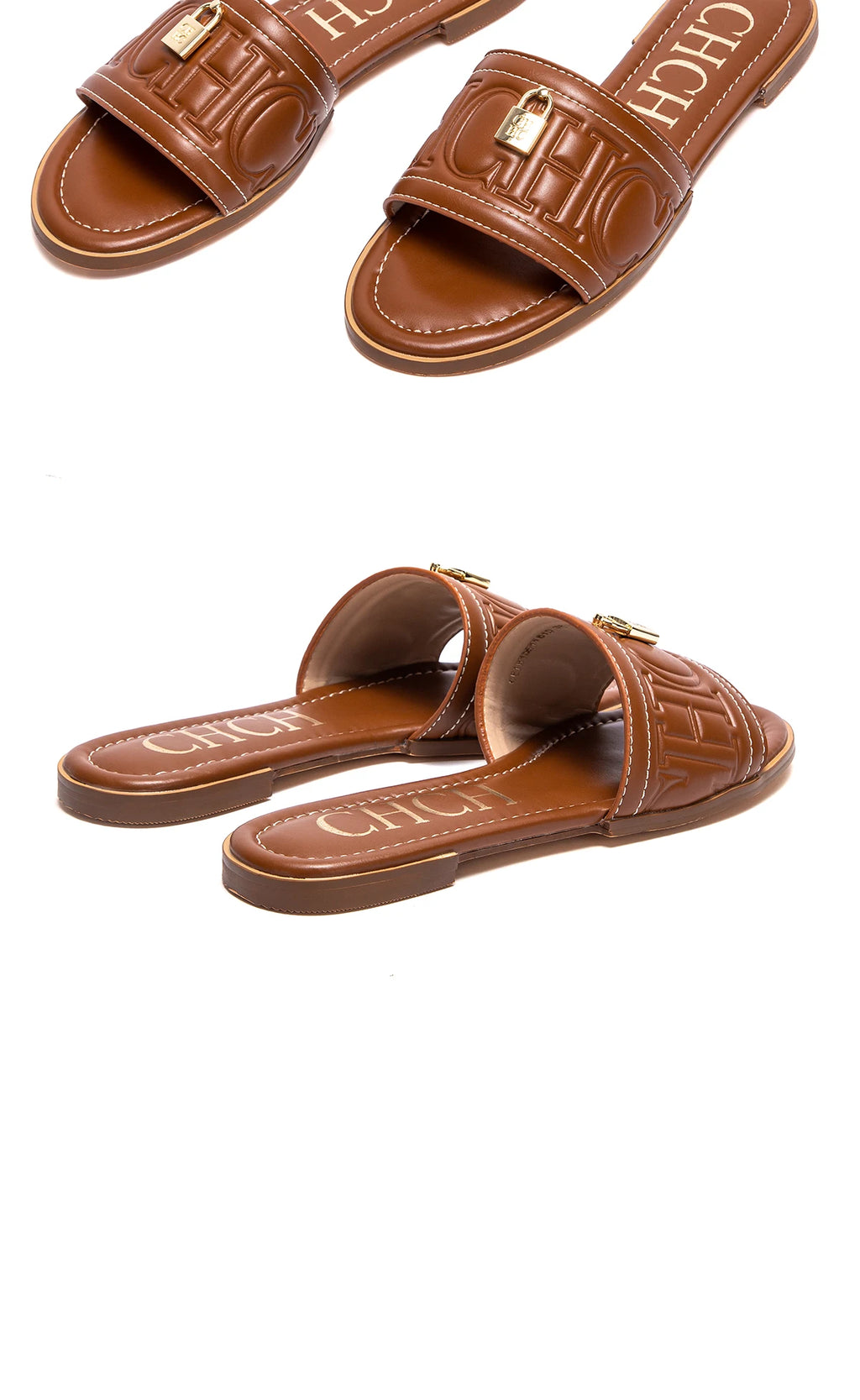 Women's Solid Color Embossed Flat Sandals - Simple Fashion Summer Slippers - JStorehub 