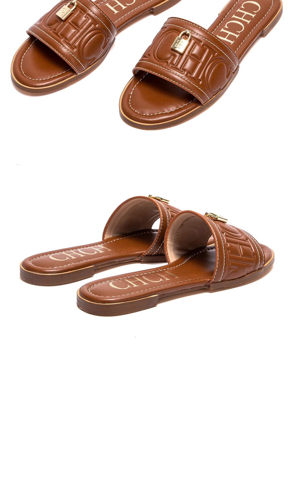 Women's Solid Color Embossed Flat Sandals - Simple Fashion Summer Slippers - JStorehub 