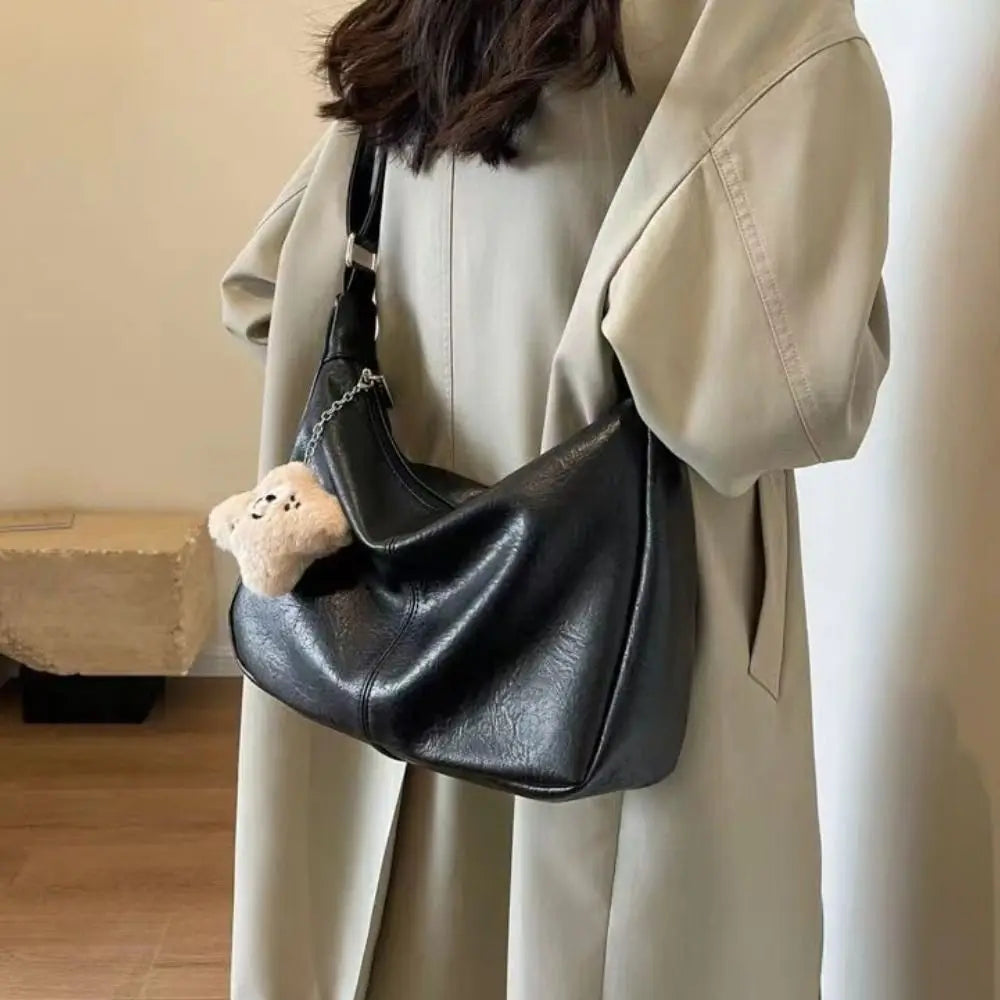 Trendy Slouchy Shoulder Bag for Women - PU Leather Large Capacity Hobo Tote - JStorehub 