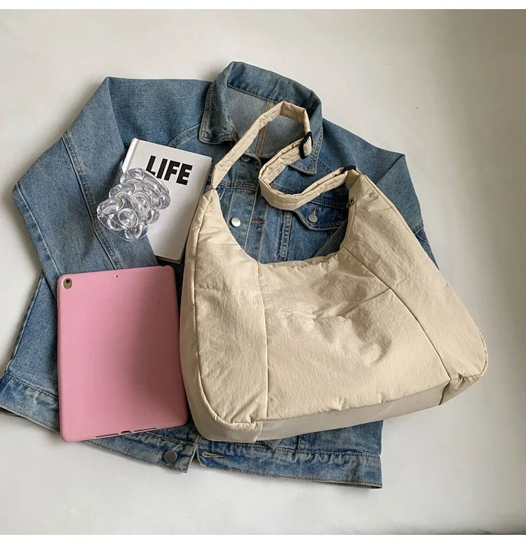 Trendy Women's Soft Cloth Shoulder Bag - Solid Color Y2K Casual Big Crossbody Bag 2026