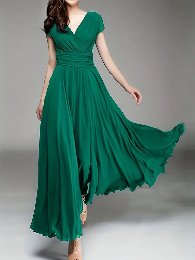 Women's Short Sleeve Chiffon Evening Dress - Bohemian Party Long Gown - JStorehub 