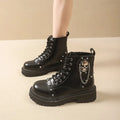 Women's Punk Ankle Boots - Platform Buckle Lace-Up Block Heel Shoes