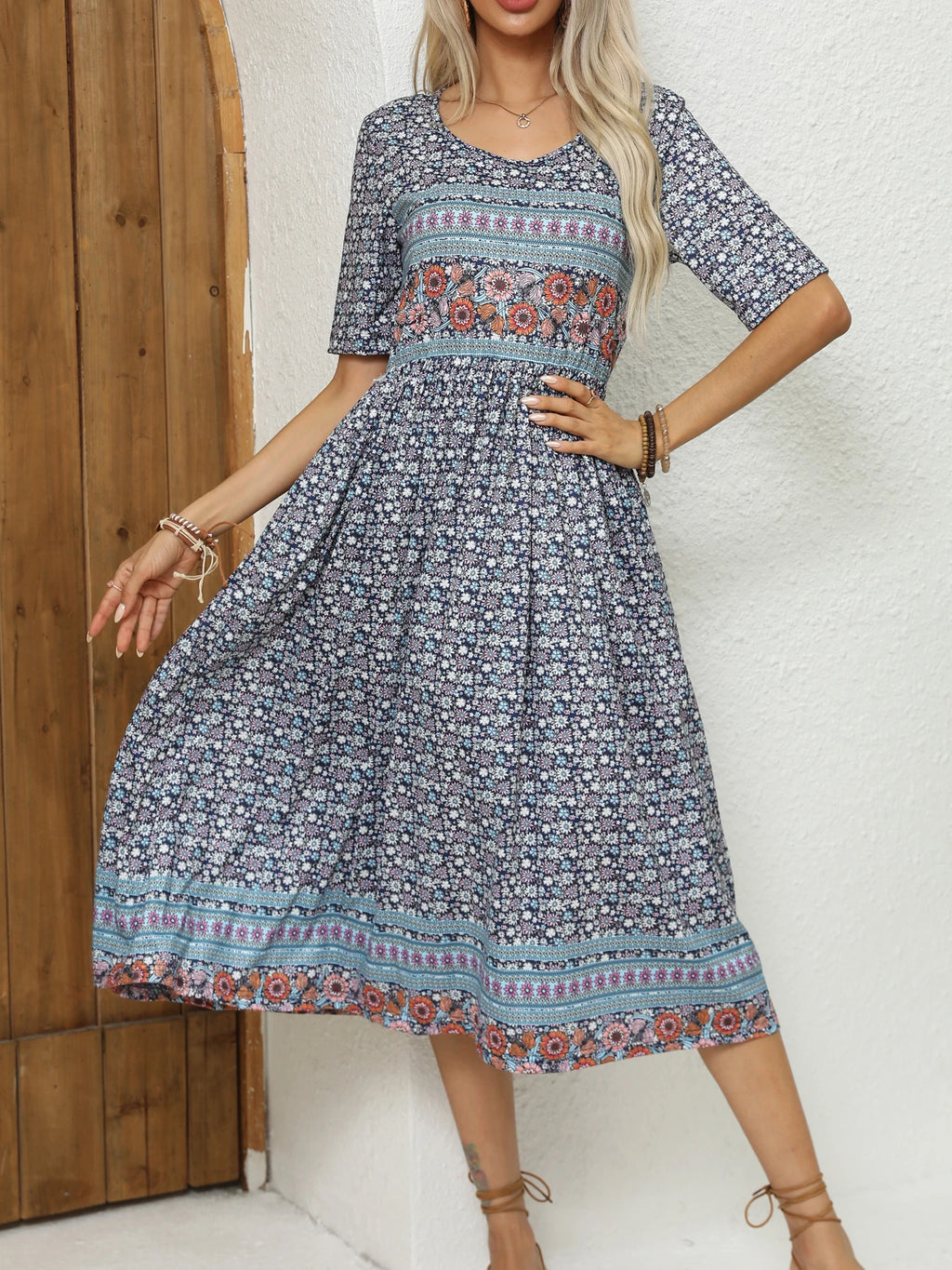 Women Dresses: Elegant Bohemian Print Dress - Salman Store