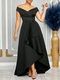 Off Shoulder Evening Dress Women Solid Maxi Long Dresses With Sleeves Wedding Bridesmaid Elegant Party Dresses 2025 Woman
