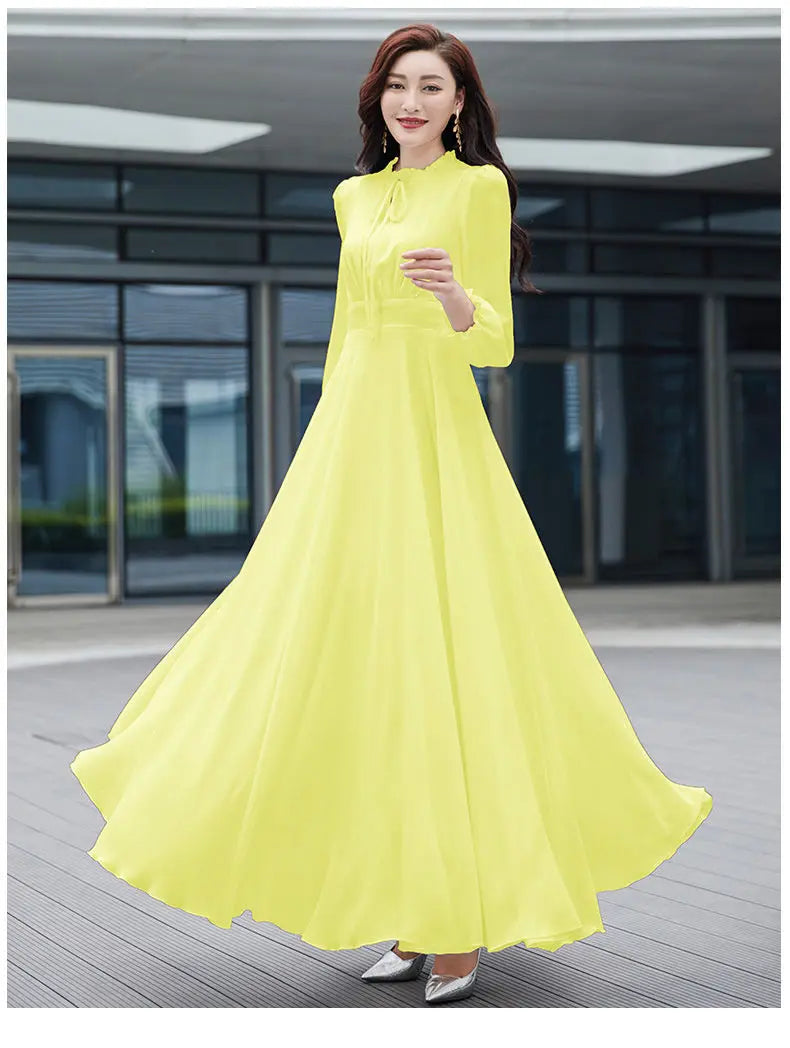 2026 Bohemian Beach Long Chiffon Dress - Elegant Long Sleeve 4XL - JStorehub 