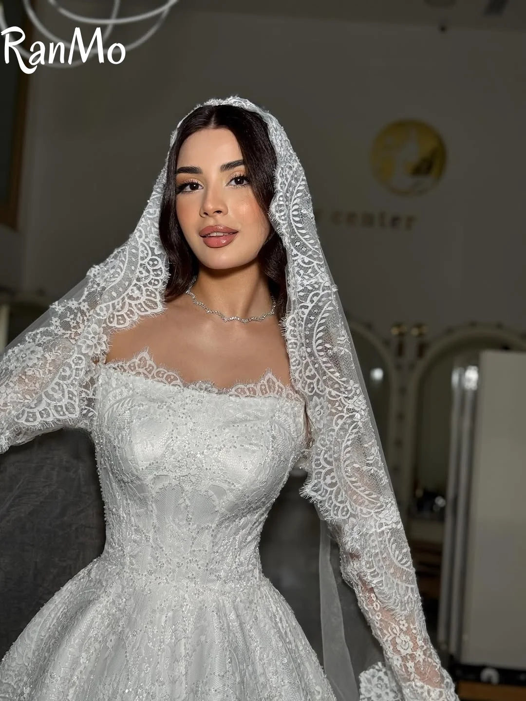Exquisite Long Sleeve Sparkly Wedding Dress - Off Shoulder Backless Ball Gown - JStorehub 
