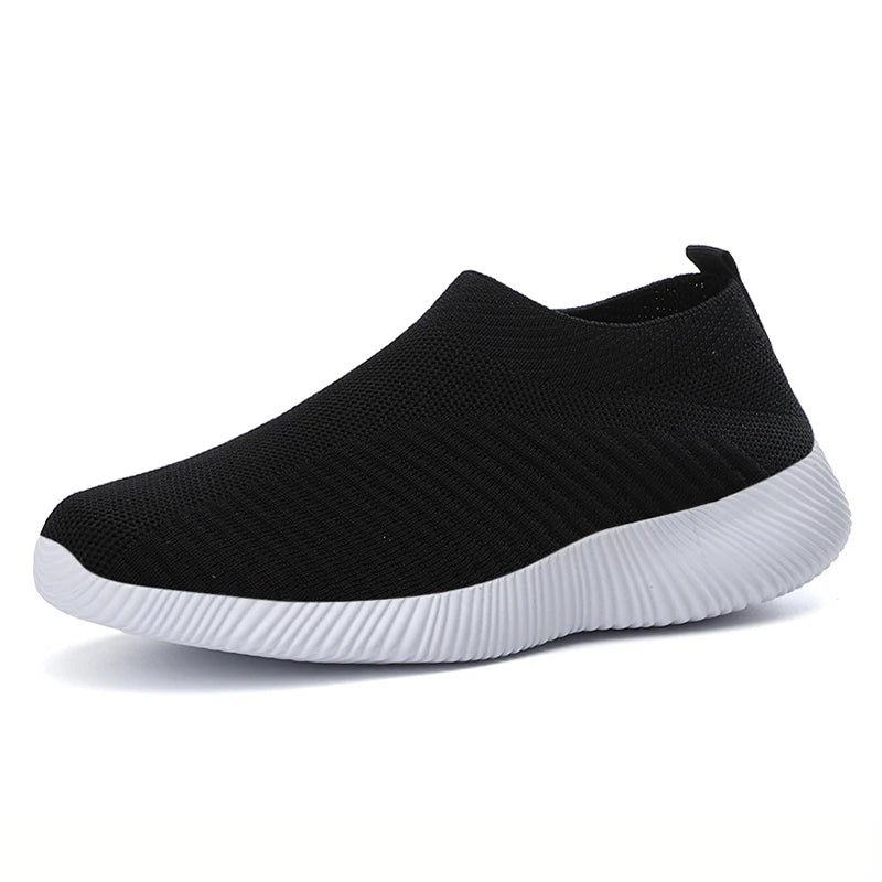 Women's Pink Mesh Sneakers - Breathable Flying Woven Slip-On Walking Shoes - JStorehub 