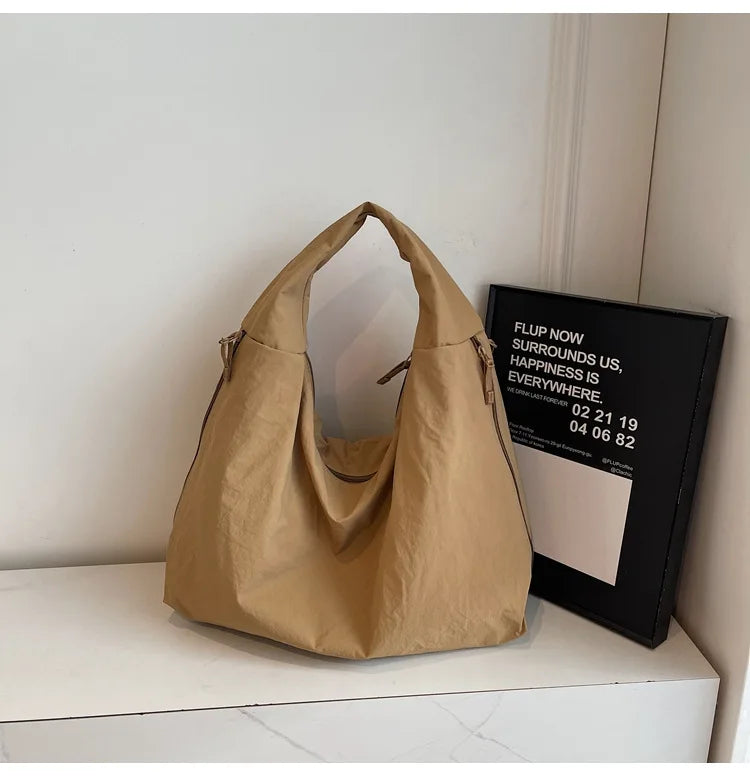 Chic Solid Color Nylon Tote Bag with Multiple Pockets - Large Capacity Shoulder Bag - JStorehub 