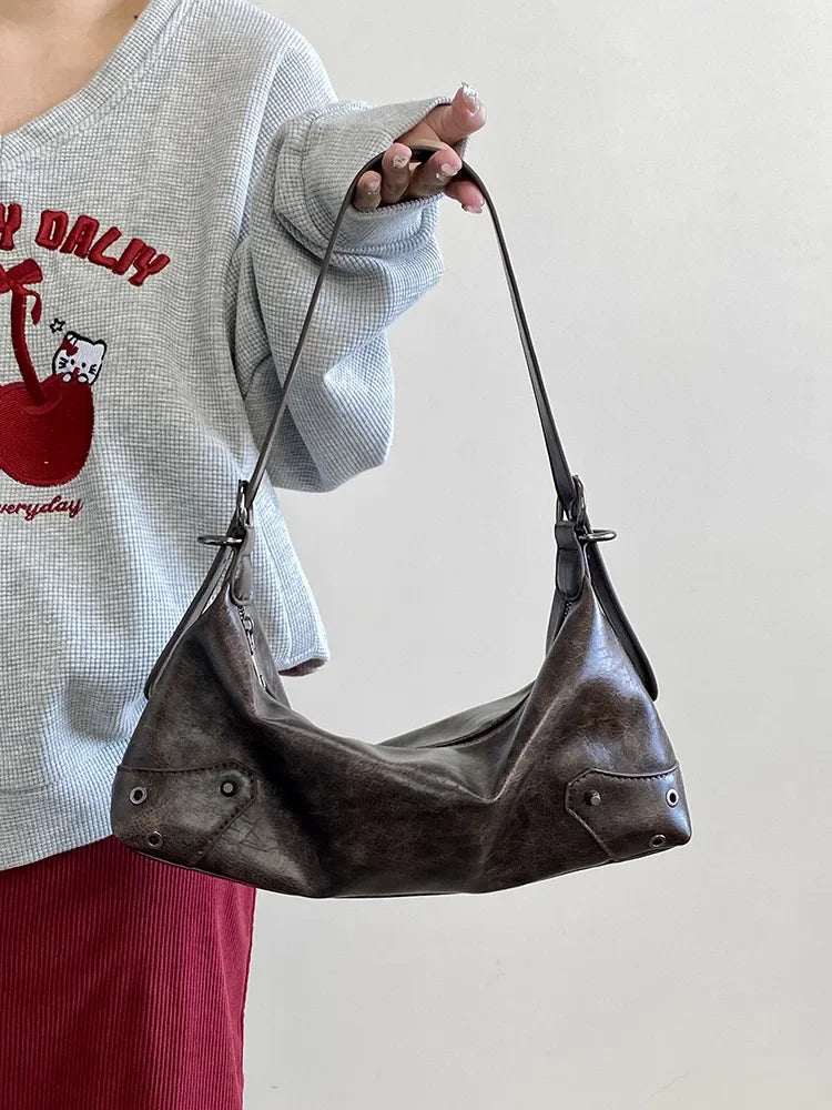 PU Leather Retro Underarm Bag for Women - Y2K Vintage Small Crossbody Handbag - JStorehub 