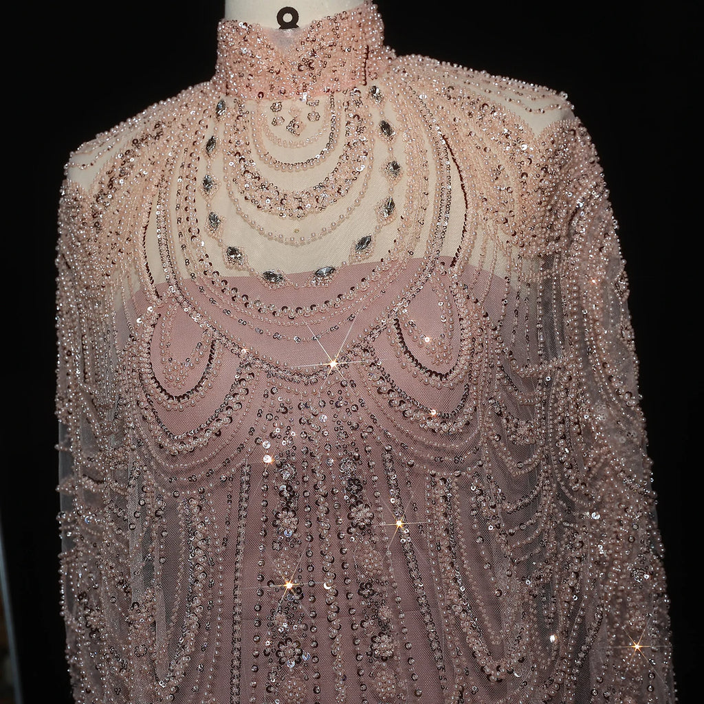 Customized Luxury Nude Caftan Prom Evening Dress - Elegant Party Gown - JStorehub 