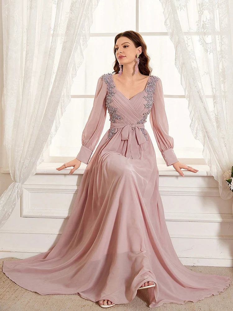 Luxury Formal Evening Bridesmaid Dress - Sweetheart Neckline Beaded Waist with Pearl Detailing - JStorehub 