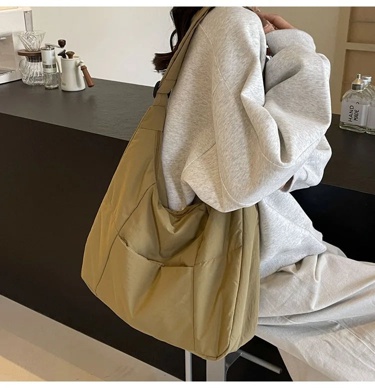 Trendy Women's Soft Cloth Shoulder Bag - Solid Color Y2K Casual Big Crossbody Bag 2026 - JStorehub 