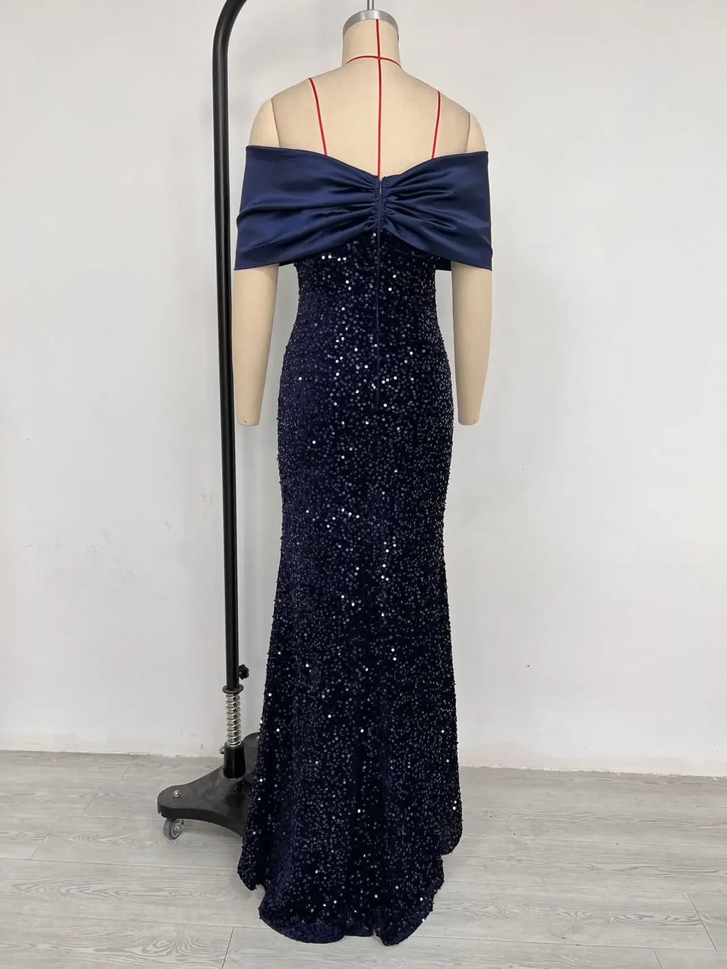 Slim Fit One Shoulder Sequin Evening Gown - A-Line Floor Length Party Dress - JStorehub 