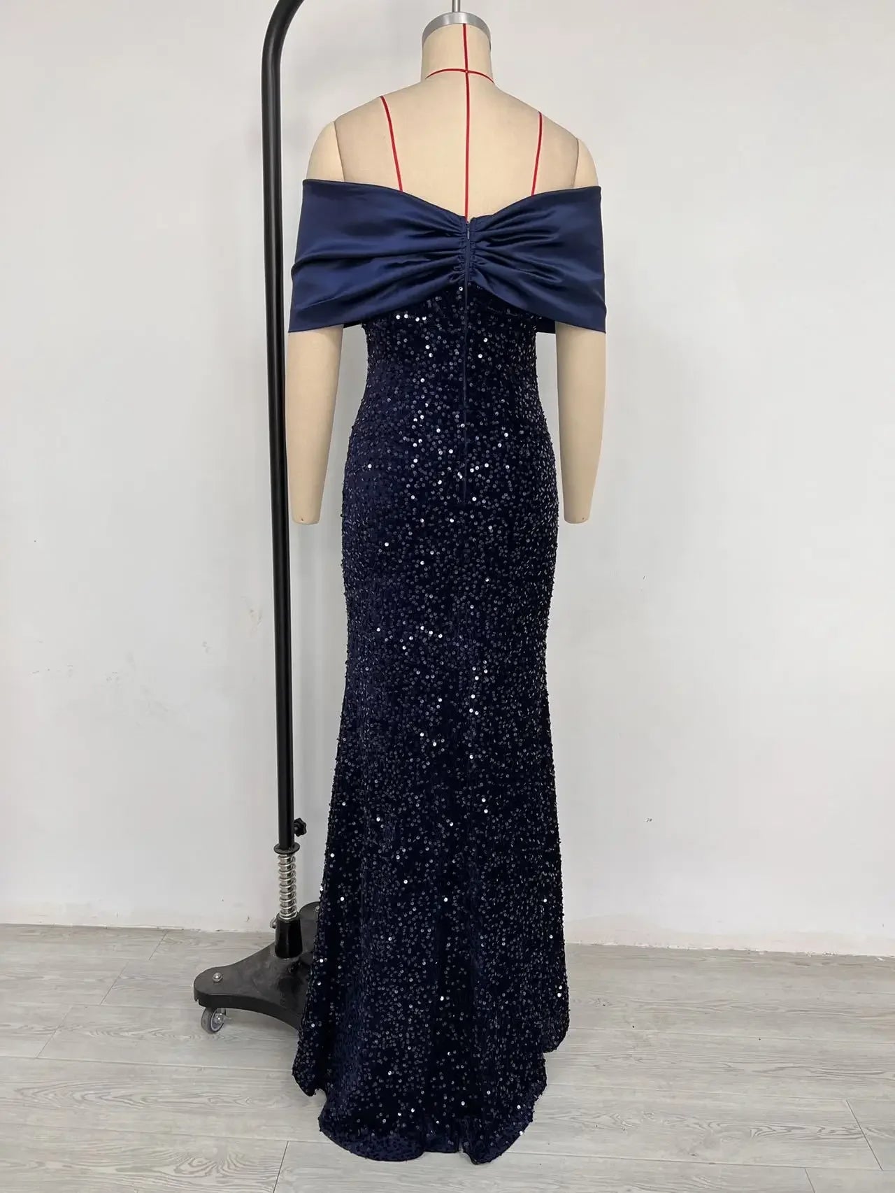 Slim Fit One Shoulder Sequin Evening Gown - A-Line Floor Length Party Dress - JStorehub 