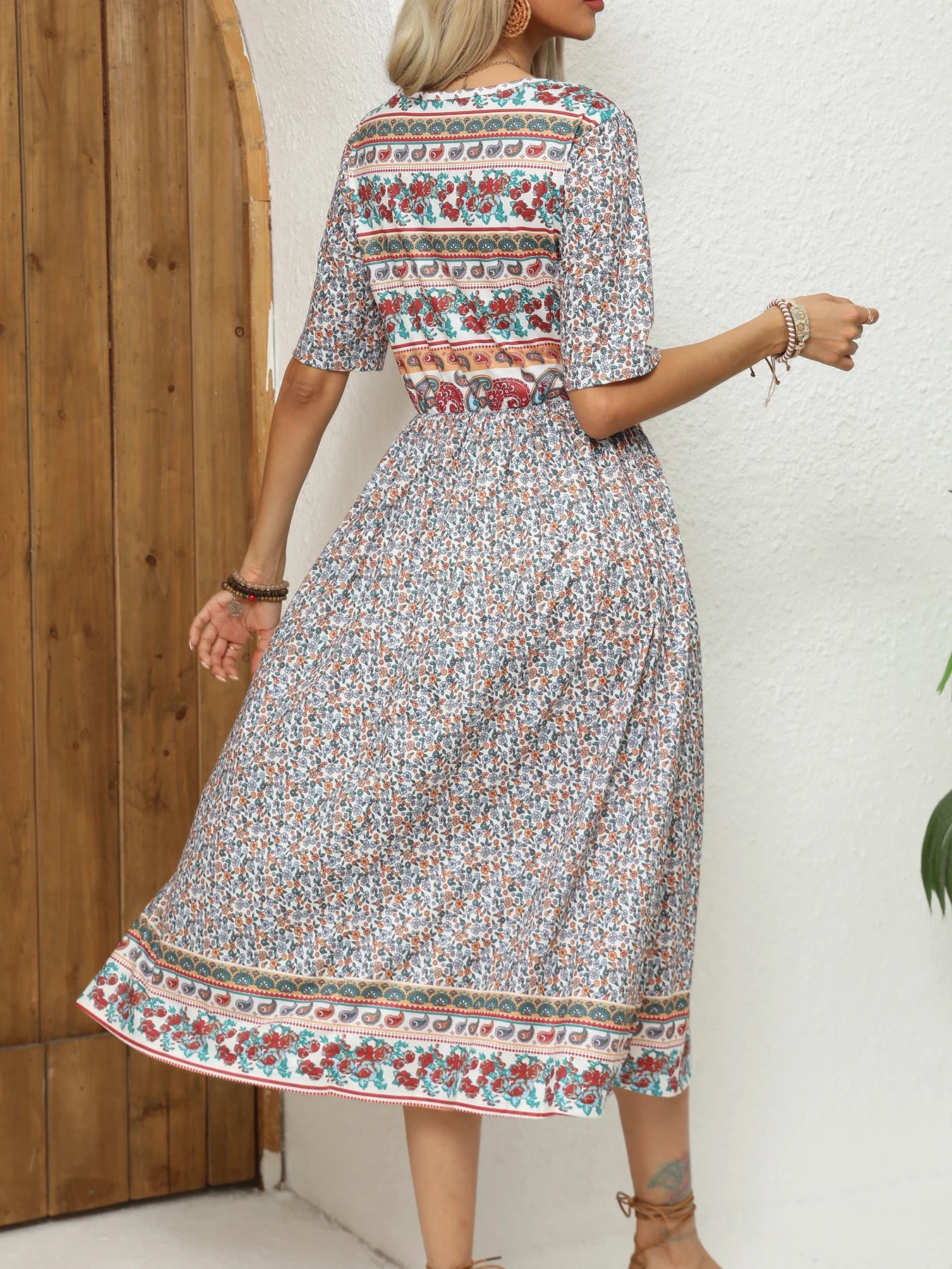 Women Dresses: Elegant Bohemian Print Dress - Salman Store