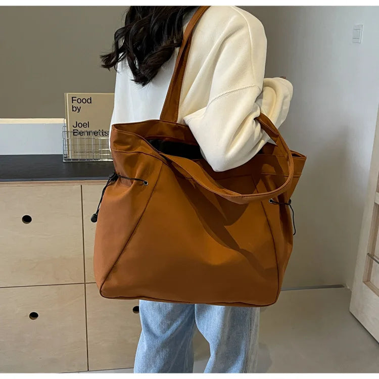 Casual Large Capacity Tote Bag for Women - Simple Aesthetic Drawstring Shoulder Bag - JStorehub 