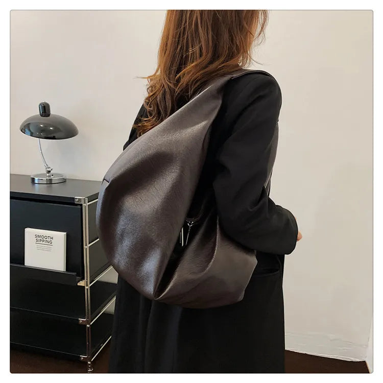 Big Black Shoulder Bag for Women - Large Hobo Soft Leather Crossbody Tote Bag - JStorehub 
