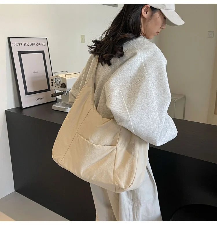 Trendy Women's Soft Cloth Shoulder Bag - Solid Color Y2K Casual Big Crossbody Bag 2026 - JStorehub 