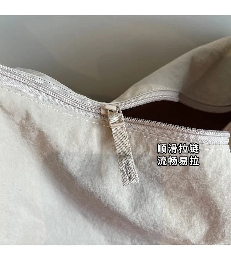 Chic Solid Color Nylon Tote Bag with Multiple Pockets - Large Capacity Shoulder Bag - JStorehub 