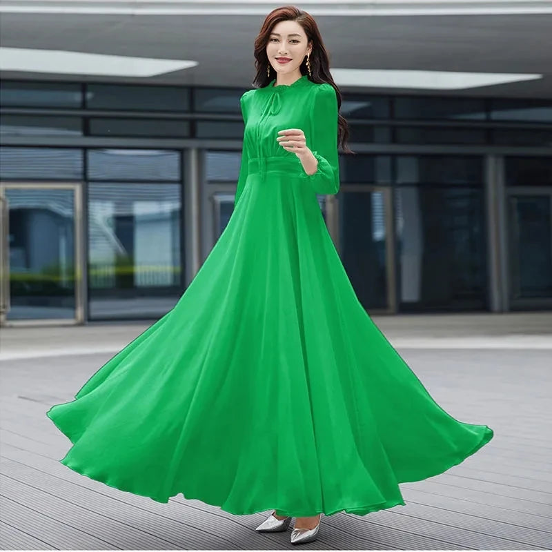 2026 Bohemian Beach Long Chiffon Dress - Elegant Long Sleeve 4XL