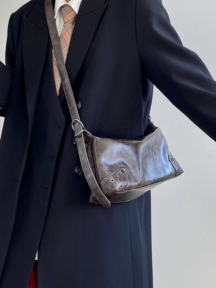PU Leather Retro Underarm Bag for Women - Y2K Vintage Small Crossbody Handbag - JStorehub 