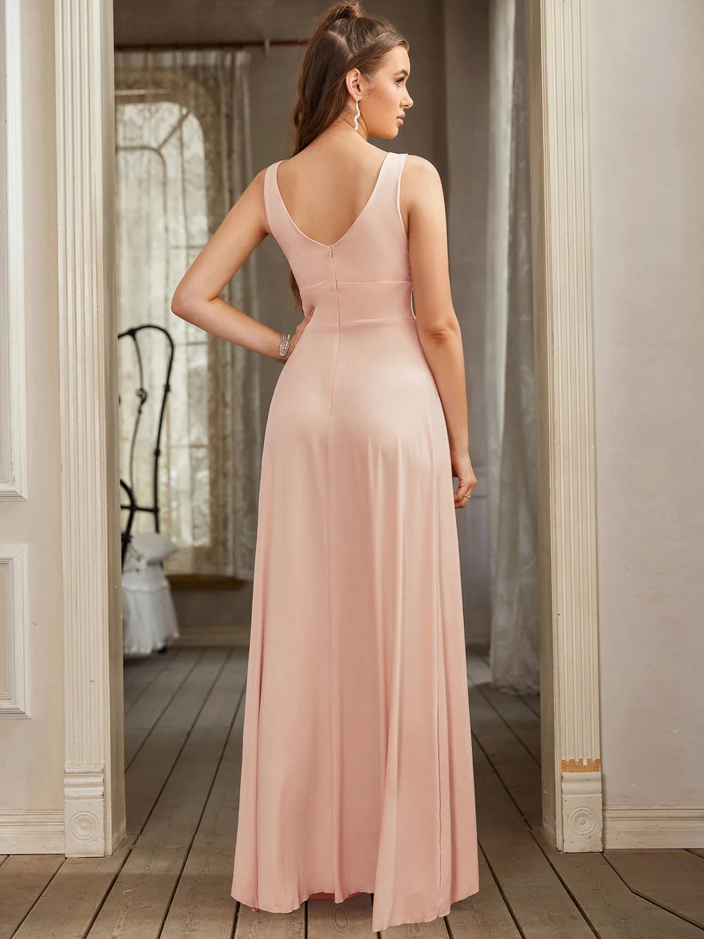 Women's Sleeveless V-Neck Backless Evening Dress Floor - SalmanStore 