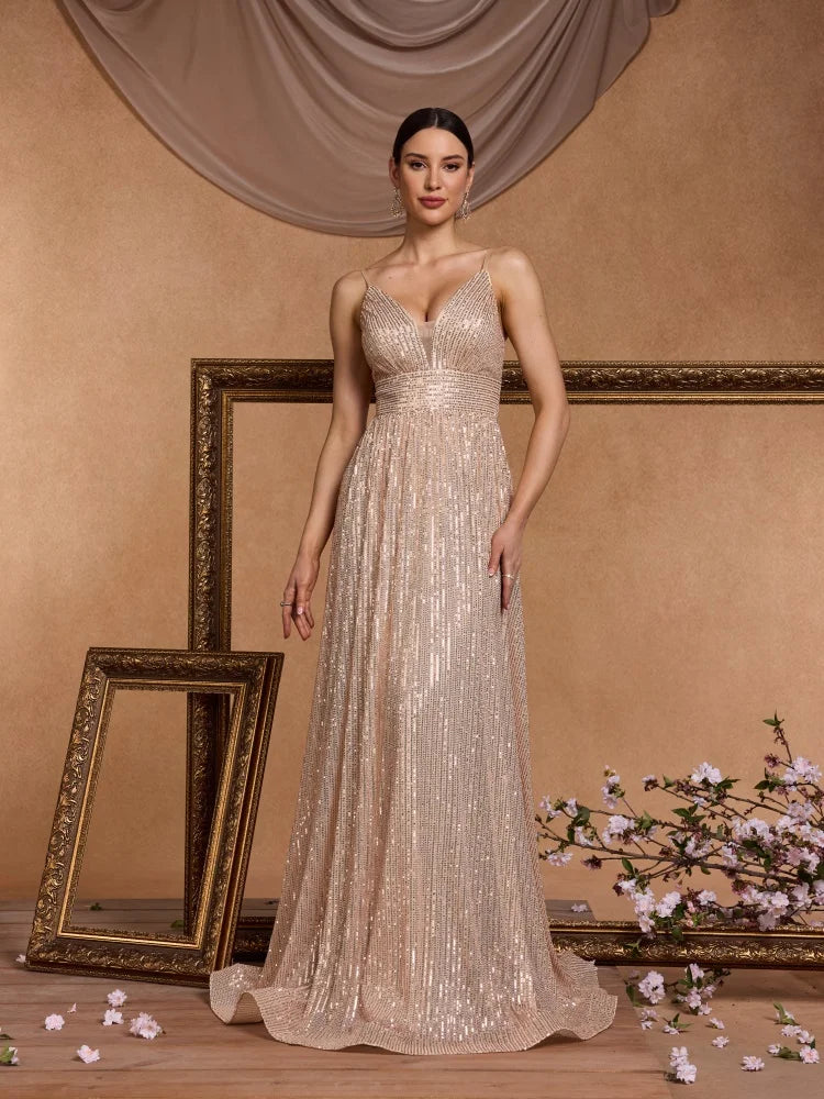 Elegant Strapless Backless Sequin Long Evening Dress 2026 Luxury Party - JStorehub 