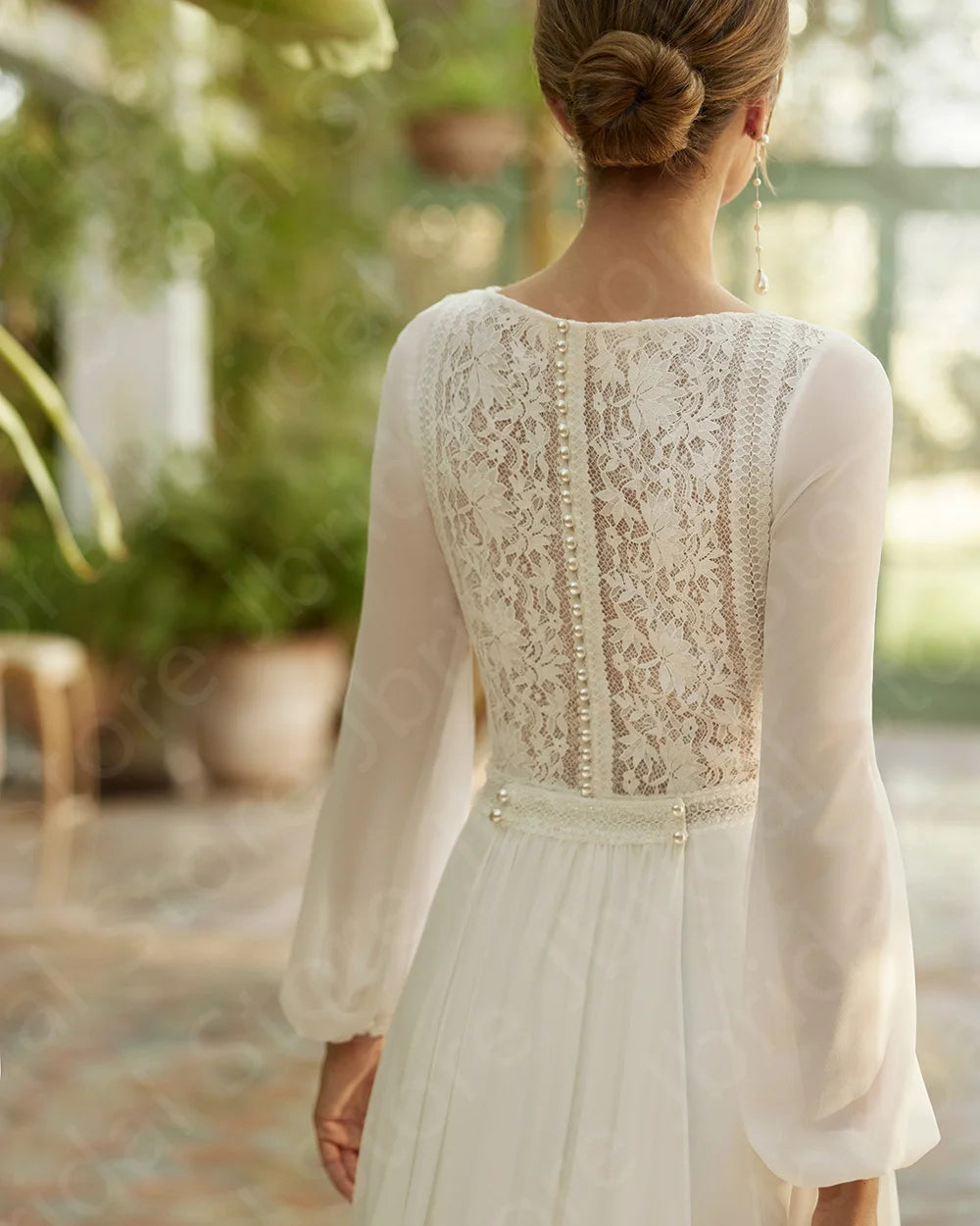 Customized Boho Beach Wedding Dress 2024 - Lace Long Sleeve Bridal Gown - JStorehub 