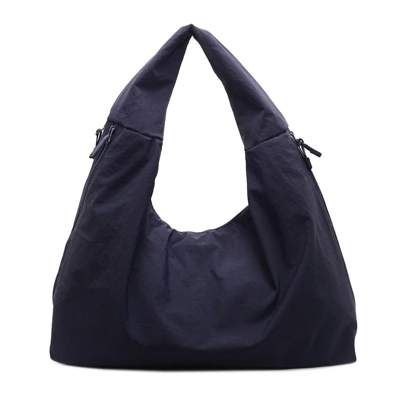 Chic Solid Color Nylon Tote Bag with Multiple Pockets - Large Capacity Shoulder Bag