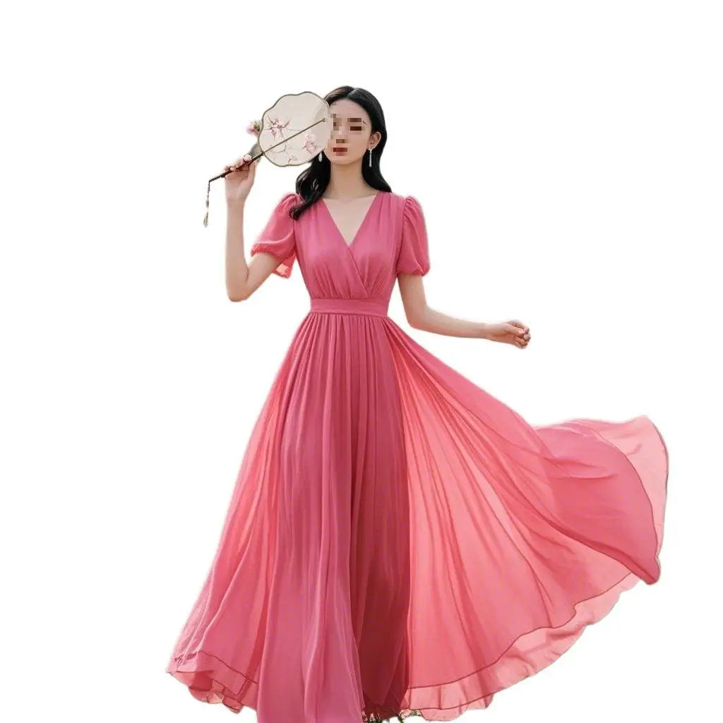 Elegant French Style Chiffon Maxi Dress - Beach Vacation Summer 2026 - JStorehub 
