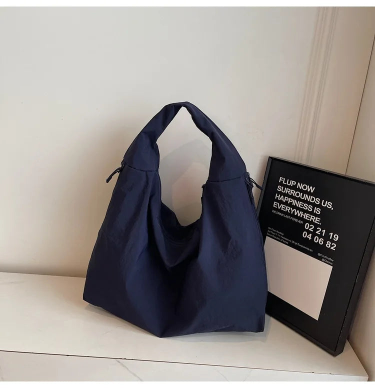Chic Solid Color Nylon Tote Bag with Multiple Pockets - Large Capacity Shoulder Bag - JStorehub 