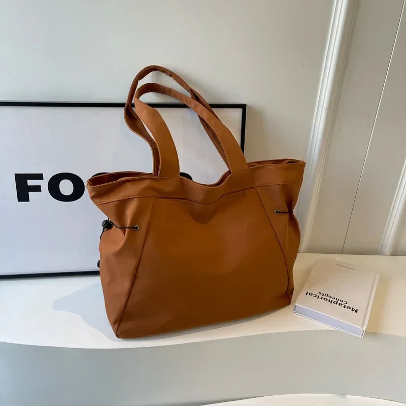Casual Large Capacity Tote Bag for Women - Simple Aesthetic Drawstring Shoulder Bag