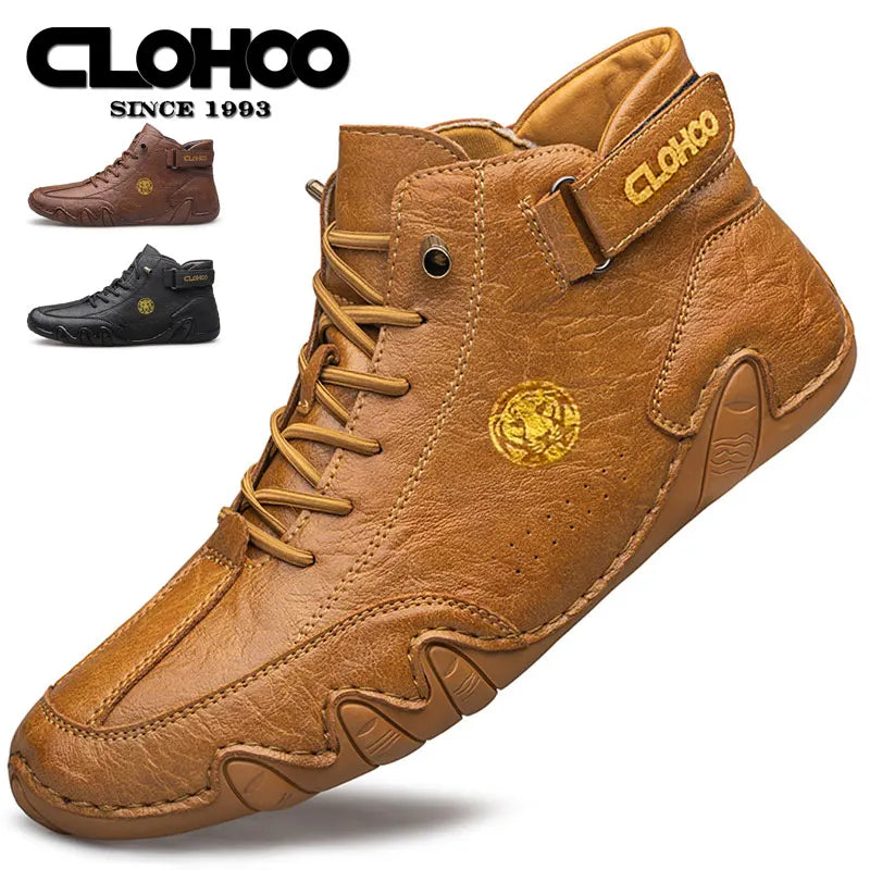 CLOHOO Hand-Sewn Soft-Soled Octopus Boot Men's Short Boots High-Top Leather Boots for Men