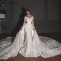 Iceland Poppy Customized Boat Neck Mermaid Lace Wedding Dress with Detachable Train - JStorehub 