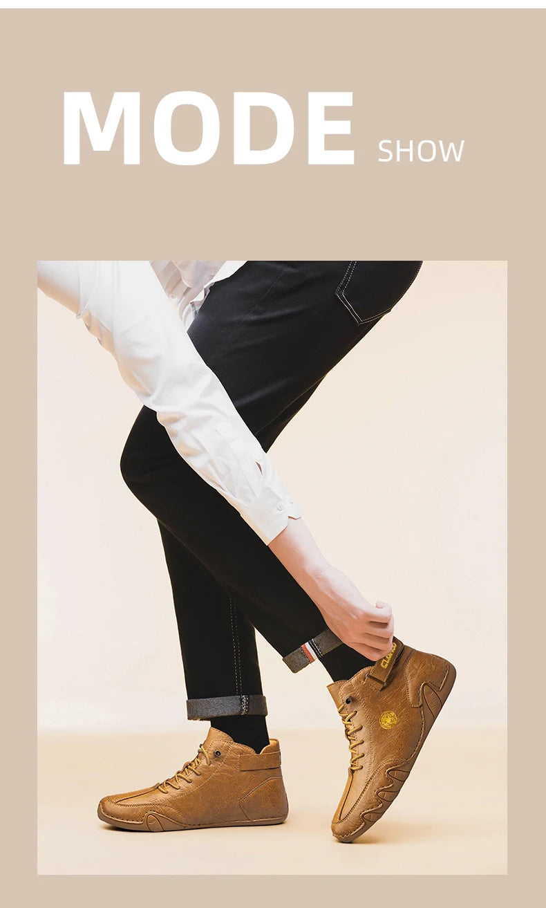 CLOHOO Hand-Sewn Soft-Soled Octopus Boot Men's Short Boots High-Top Leather Boots for Men