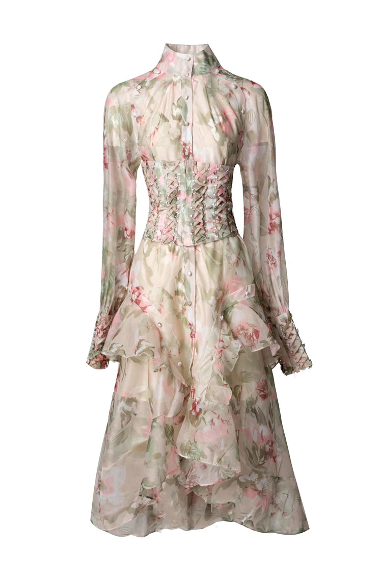 Women Dresses: Stand Collar Floral Casual Vestidos | Salman Store