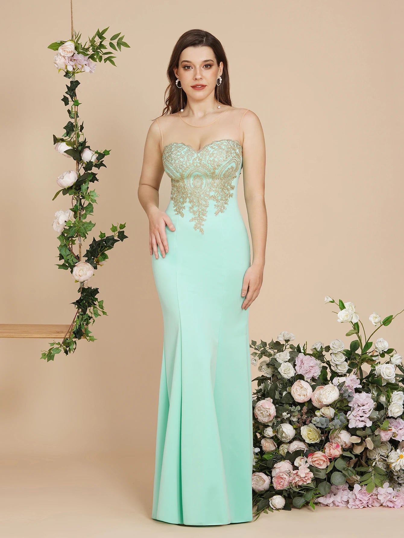 Royal Blue Mermaid Evening Dress with Golden Appliques Lace - Prom Wedding Gown - SalmanStore 