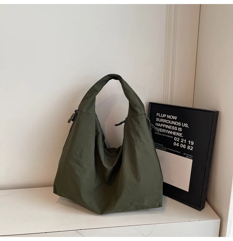 Chic Solid Color Nylon Tote Bag with Multiple Pockets - Large Capacity Shoulder Bag - JStorehub 
