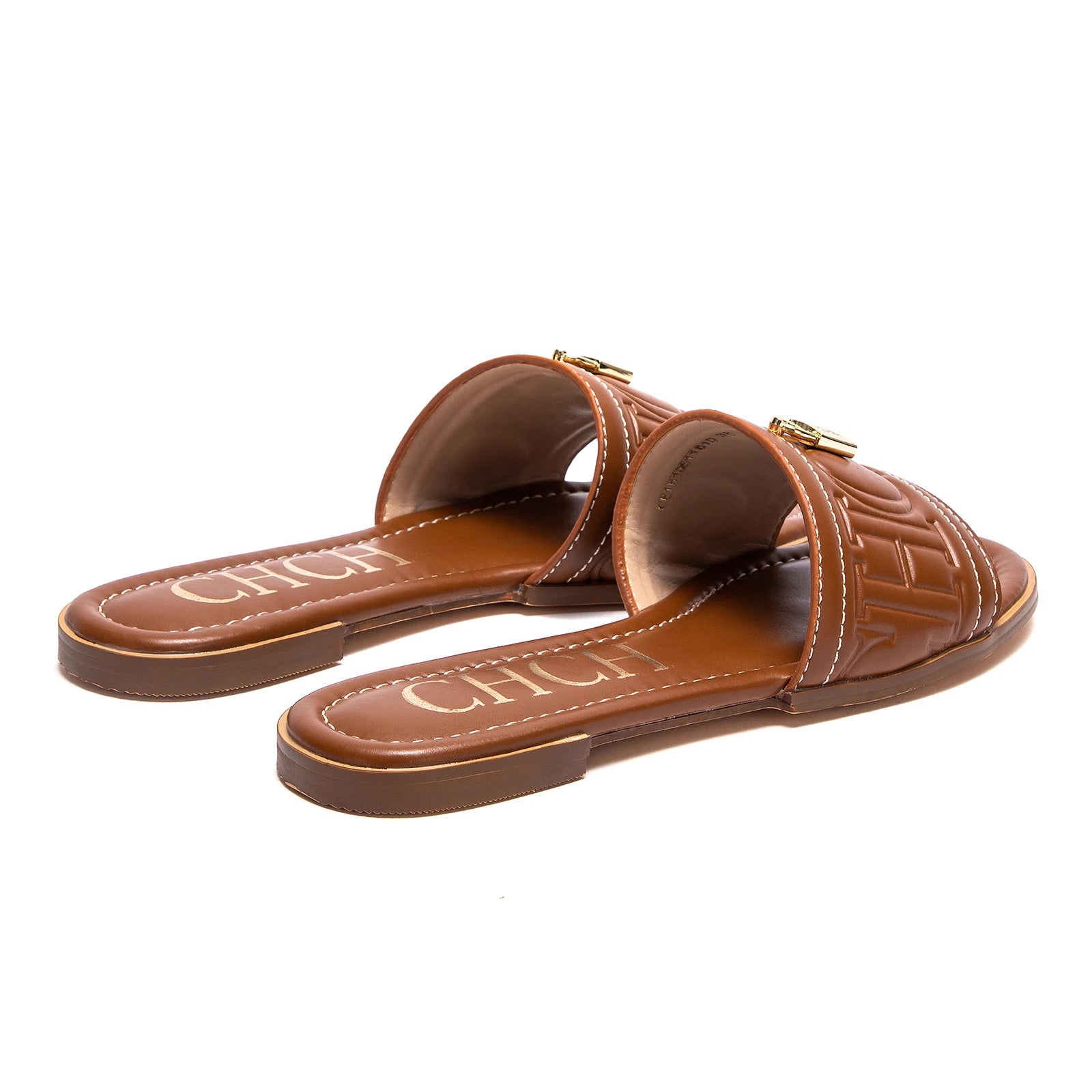 Women's Solid Color Embossed Flat Sandals - Simple Fashion Summer Slippers - JStorehub 