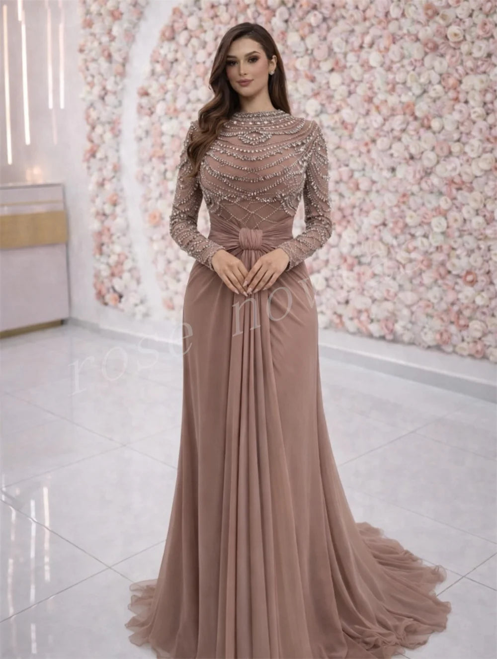 Customized Luxury Rhinestone Trumpet Long Evening Gown - Formal Party Dress - JStorehub 